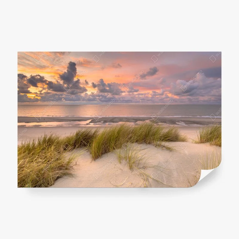 Wall mural sunset over Zeeland dunes