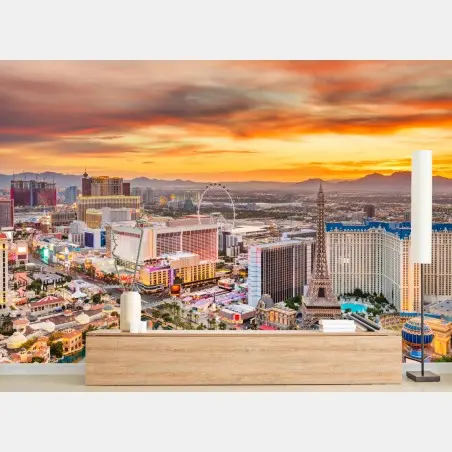 Wall mural Las Vegas skyline at sunset • Wallissimo®
