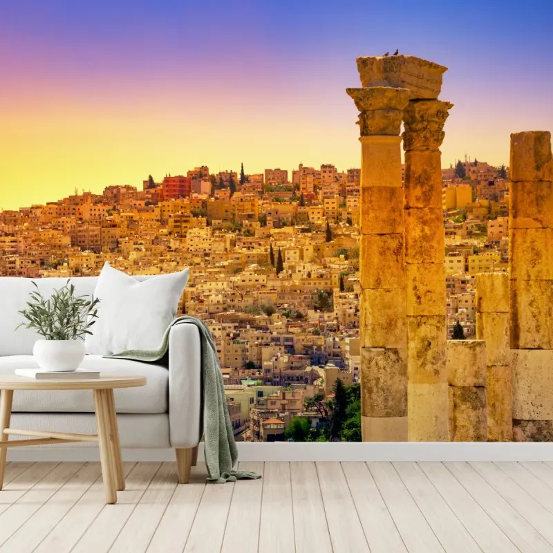 Wall mural golden Amman skyline with ancient columns
