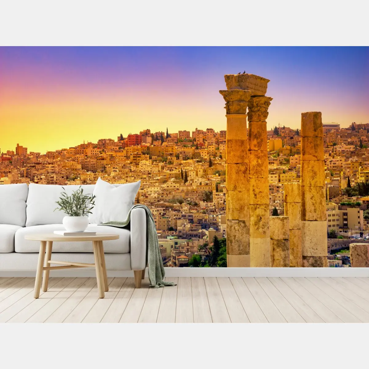 Wall mural golden Amman skyline with ancient columns • Wallissimo®