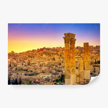 Wall mural golden Amman skyline with ancient columns • Wallissimo®