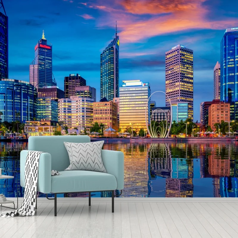 Wall mural Perth skyline at sunset