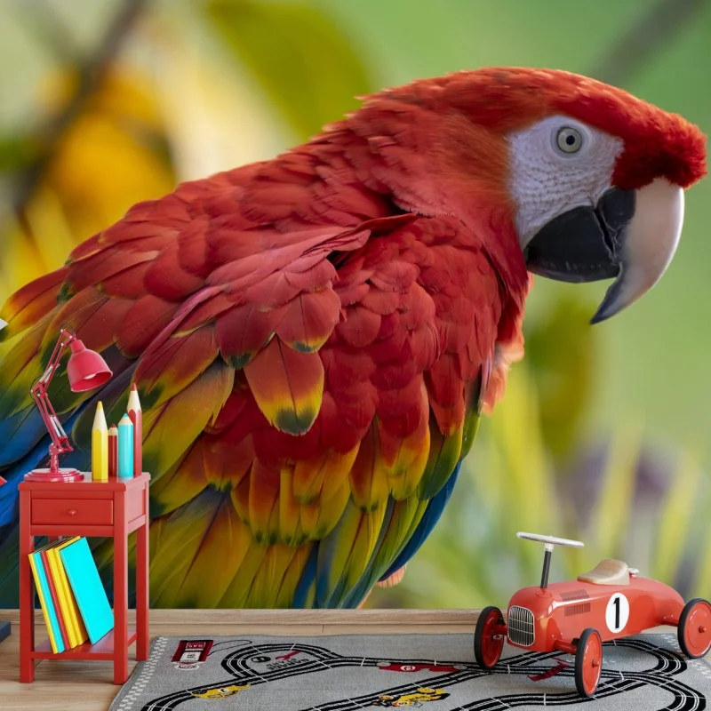 Wall mural vibrant scarlet macaw portrait