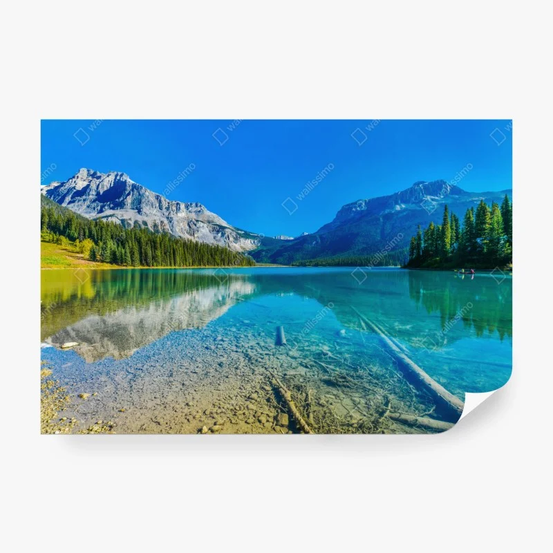 Wall mural turquoise alpine lake with mountain reflections ⁕ Wallissimo®