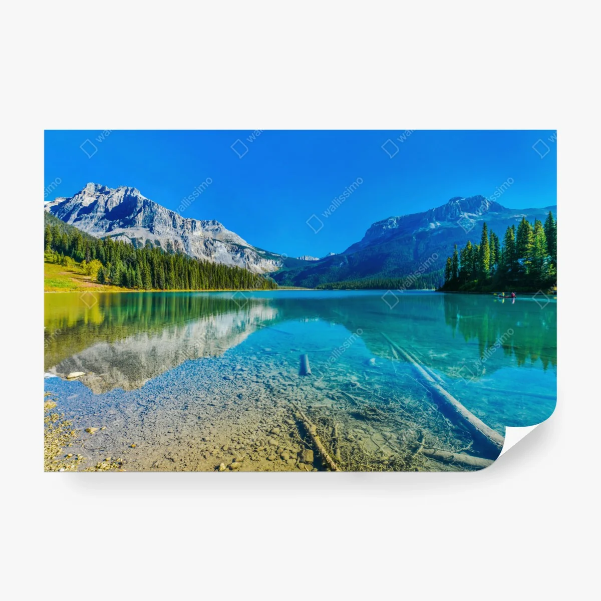 Wall mural turquoise alpine lake with mountain reflections ⁕ Wallissimo®