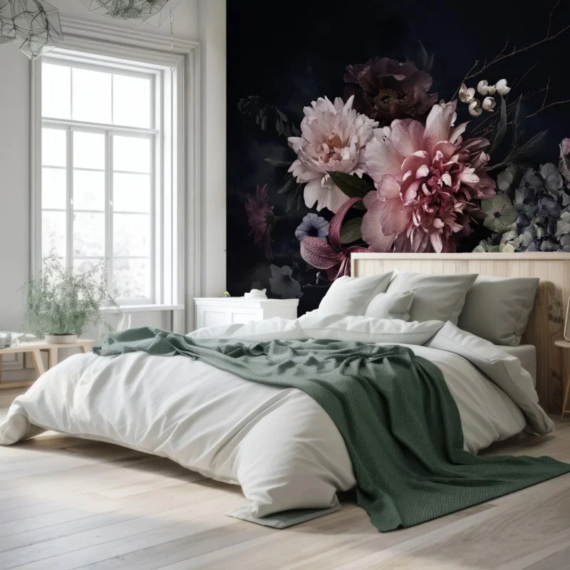 Wall mural moody peony and hydrangea bouquet