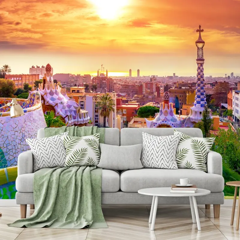 Wall mural sunset over Park Güell, Barcelona