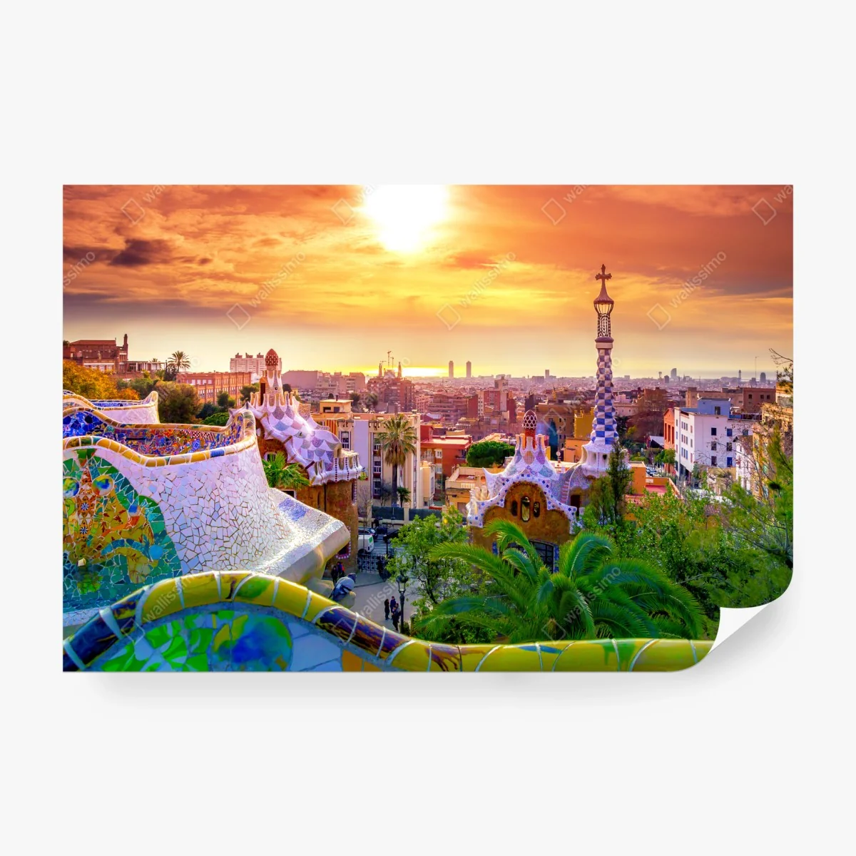 Wall mural sunset over Park Güell, Barcelona • Wallissimo® Wall mural sunset over Park Güell, Barcelona • Wallissimo®