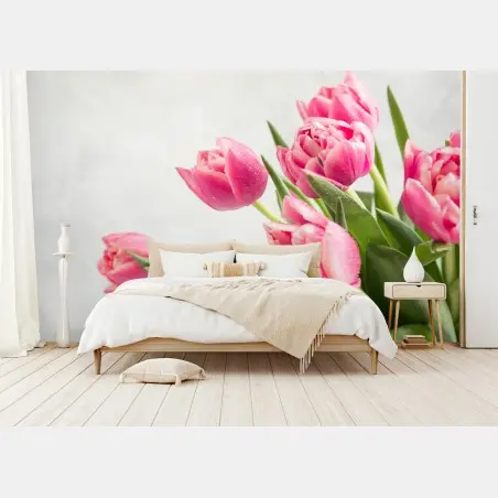 Wall mural elegant pink tulip bouquet • Wallissimo®