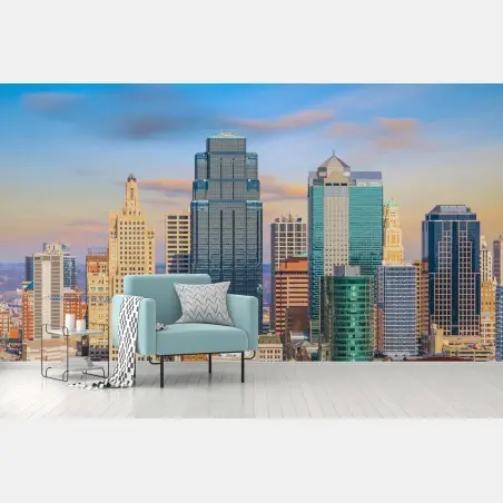 Wall mural Kansas City skyline at sunset • Wallissimo®