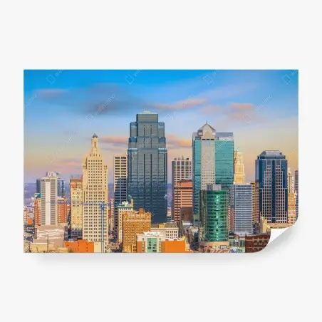 Wall mural Kansas City skyline at sunset • Wallissimo®