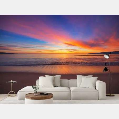 Wall mural vibrant sunrise over a peaceful beach • Wallissimo®