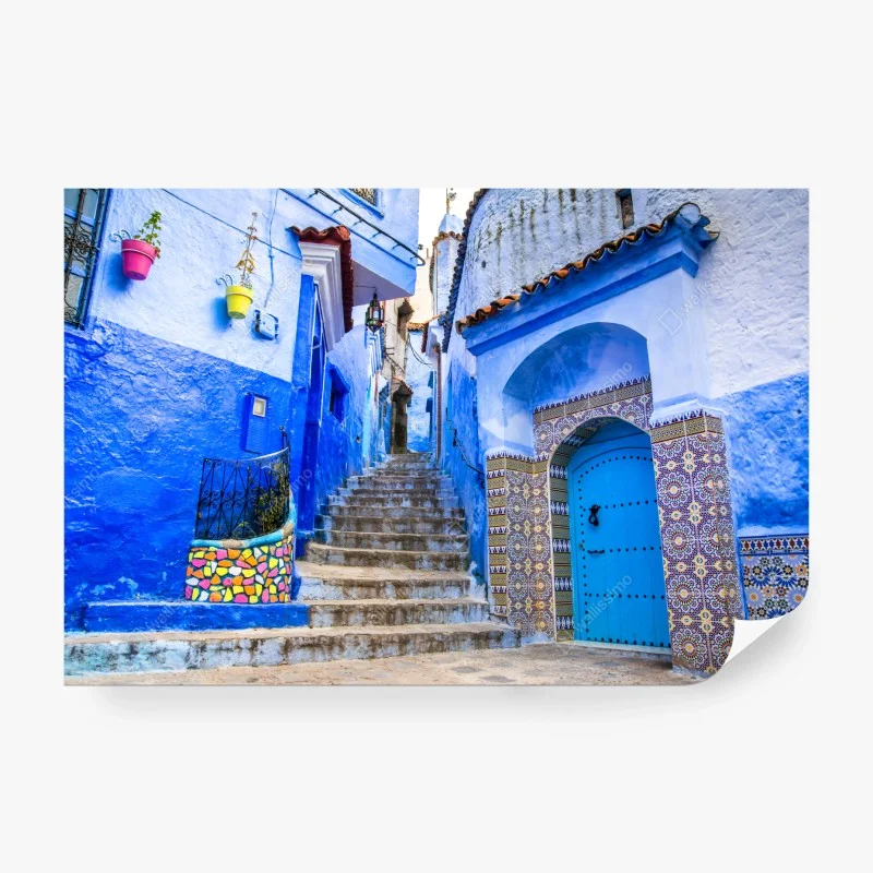 Wall mural charming blue alleyway in Chefchaouen, Morocco