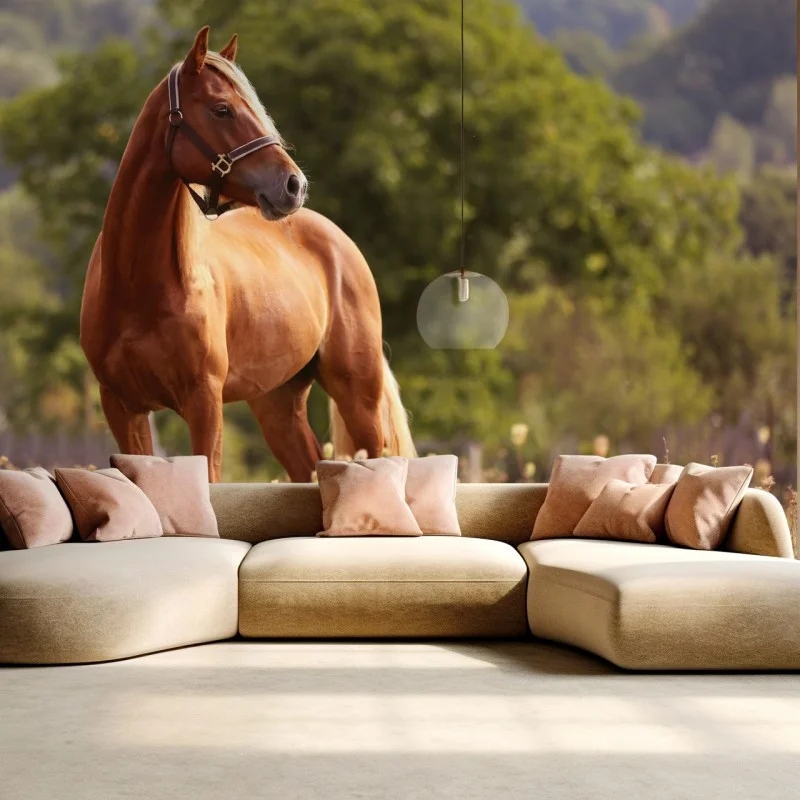 Wall mural majestic chestnut horse in summer meadow