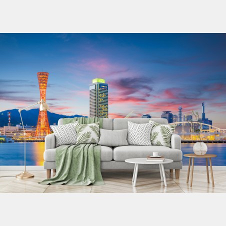 Wall mural Kobe skyline at dusk • Wallissimo®
