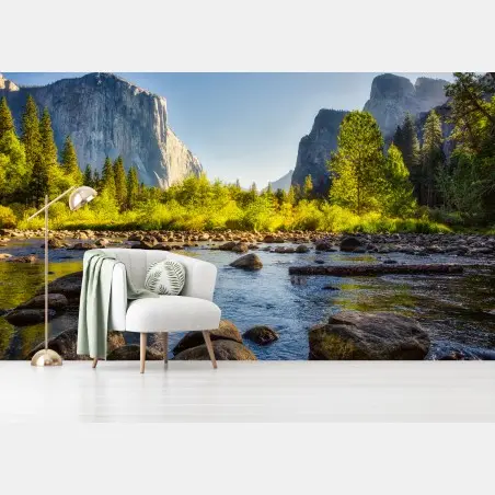 Wall mural golden river valley landscape • Wallissimo®