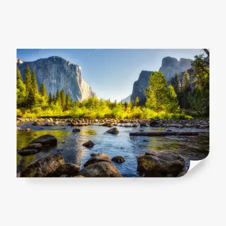 Wall mural golden river valley landscape • Wallissimo®