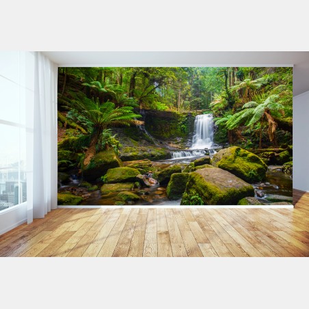 Wall mural lush forest waterfall retreat • Wallissimo®