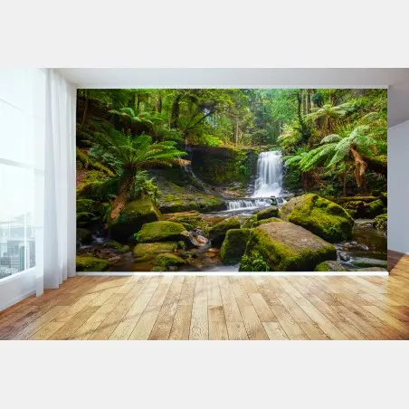 Wall mural lush forest waterfall retreat • Wallissimo®