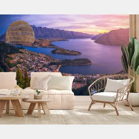 Wall mural Queenstown twilight cityscape • Wallissimo®