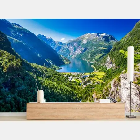 Wall mural Geirangerfjord mountain panorama • Wallissimo®