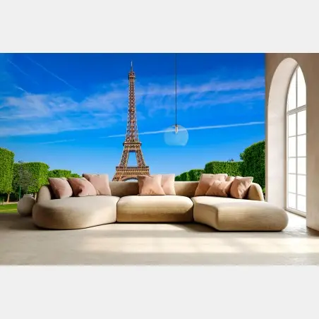 Wall mural Eiffel Tower at Champ de Mars, vibrant Paris skyline • Wallissimo®