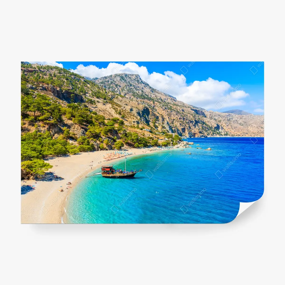 Wall mural sailing boat at Apella beach, Karpathos • Wallissimo® Wall mural sailing boat at Apella beach, Karpathos • Wallissimo®