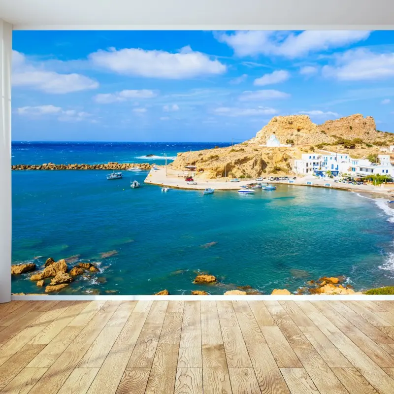 Wall mural sunlit Finiki harbor, Karpathos coast