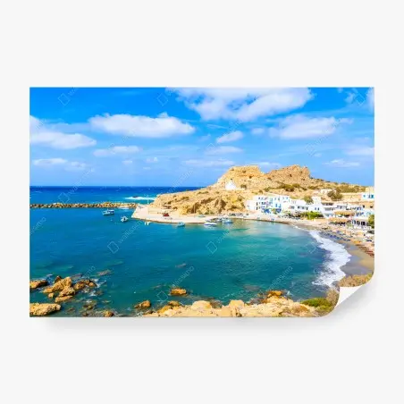 Wall mural sunlit Finiki harbor, Karpathos coast • Wallissimo®