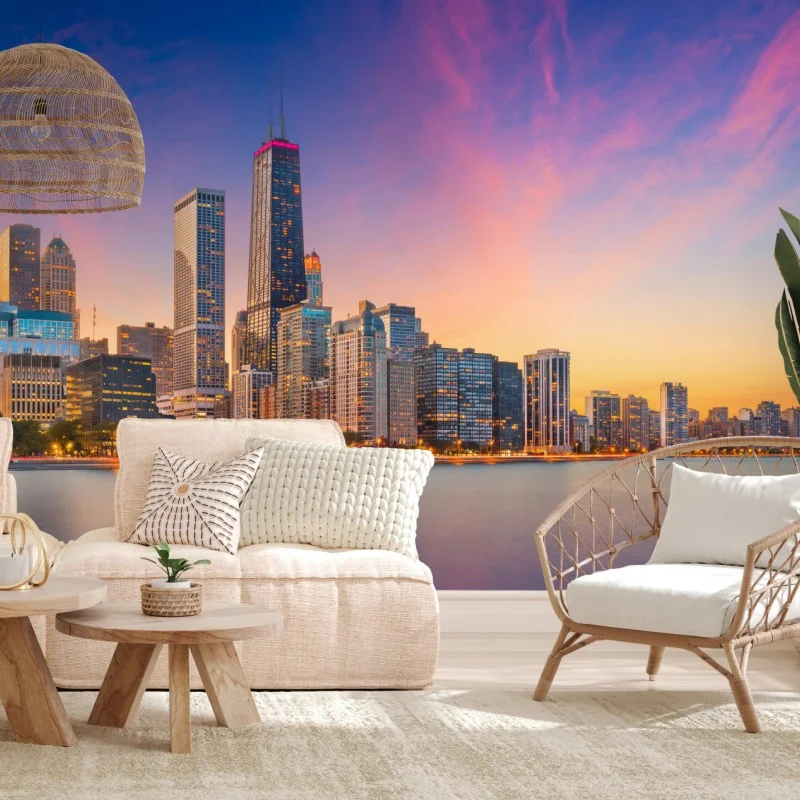 Wall mural Chicago skyline at dusk