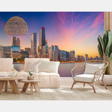 Wall mural Chicago skyline at dusk • Wallissimo®