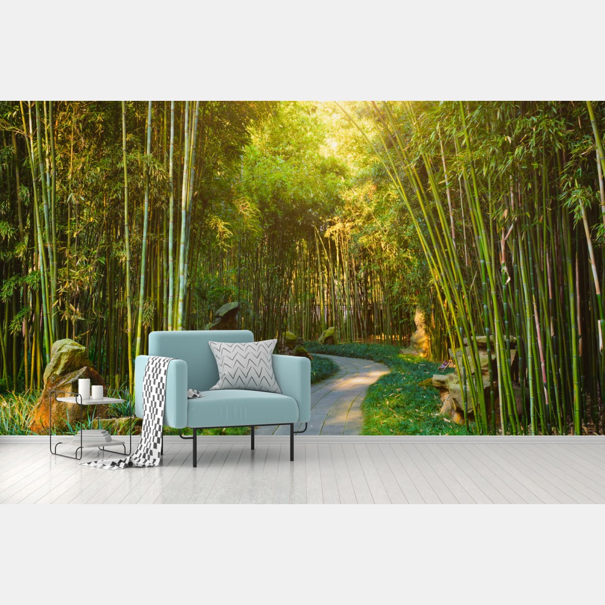Wall mural serene bamboo forest pathway • Wallissimo®