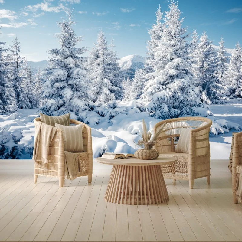 Wall mural winter calm in the Carpathian spruces