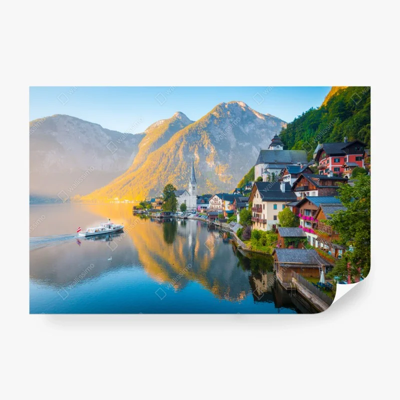 Wall mural morning glow over Hallstatt lakeside village
