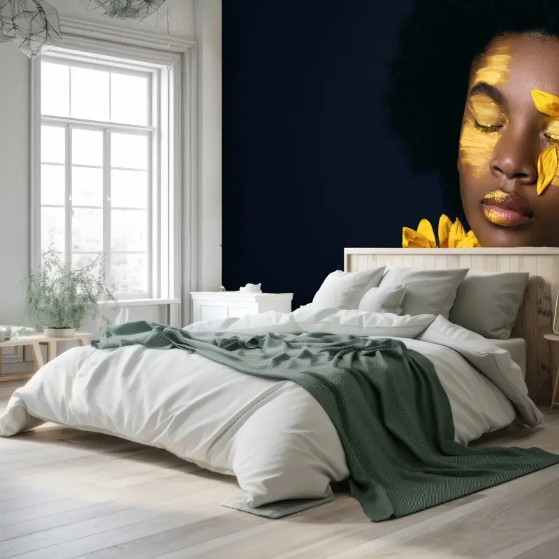 Wall mural sunflower muse: floral face portrait