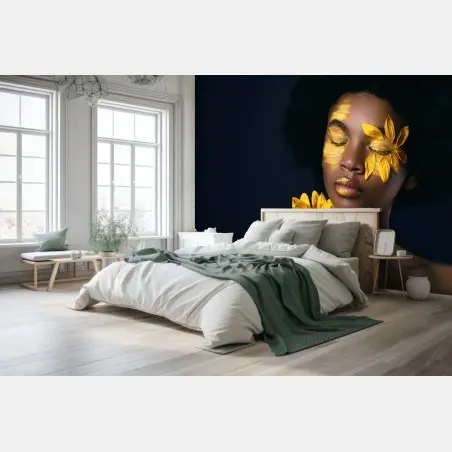Wall mural sunflower muse: floral face portrait • Wallissimo®
