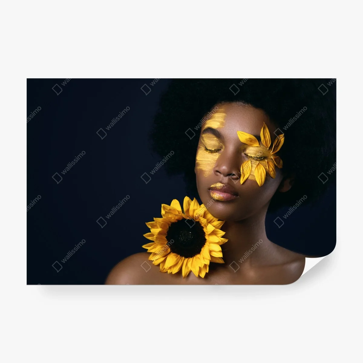 Wall mural sunflower muse: floral face portrait • Wallissimo®