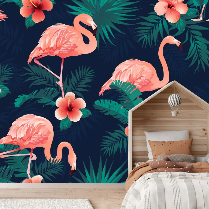 Wall mural tropical pink flamingo pattern