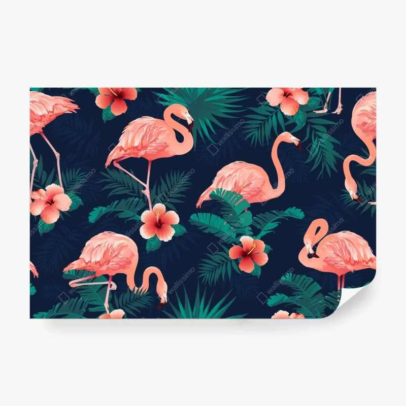 Wall mural tropical pink flamingo pattern