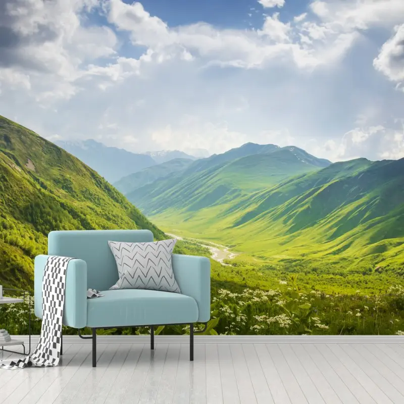 Wall mural lush green valley in Svaneti • Wallissimo®