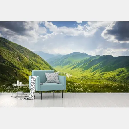 Wall mural lush green valley in Svaneti • Wallissimo®