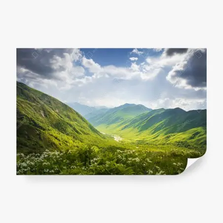 Wall mural lush green valley in Svaneti • Wallissimo®