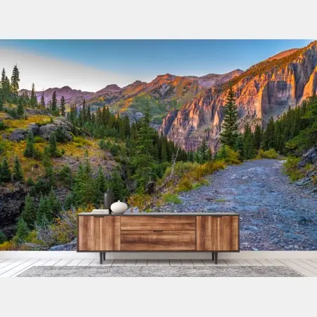 Wall mural alpine sunset mountain trail • Wallissimo®
