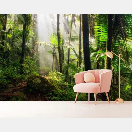 Wall mural tropical rainforest with sunbeams • Wallissimo®