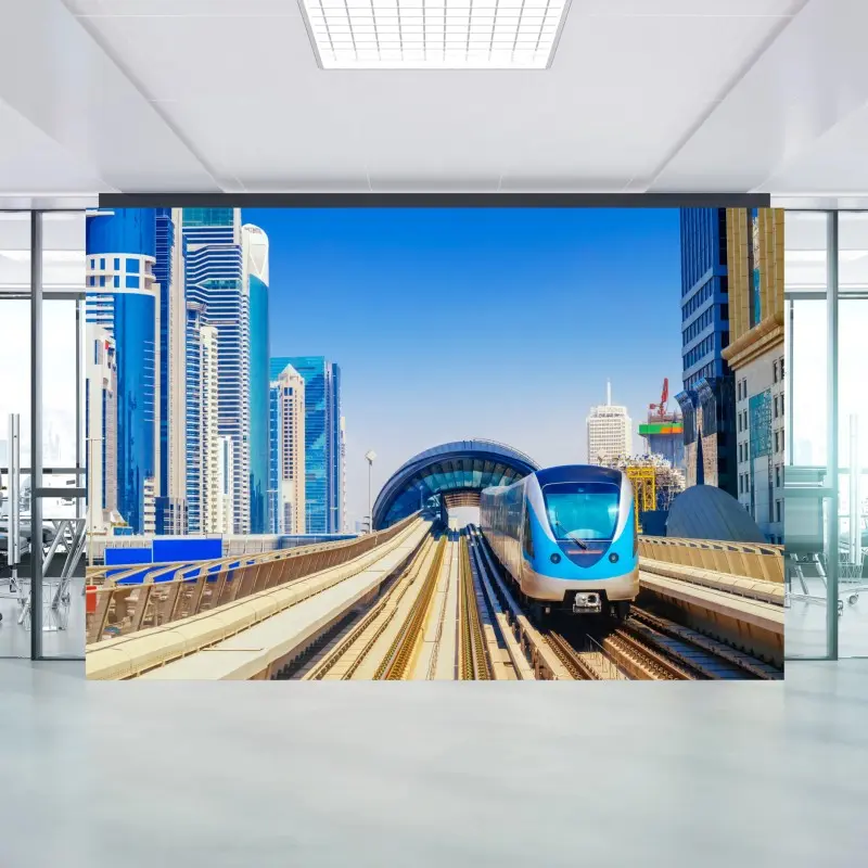 Wall mural urban metro train in sunlight