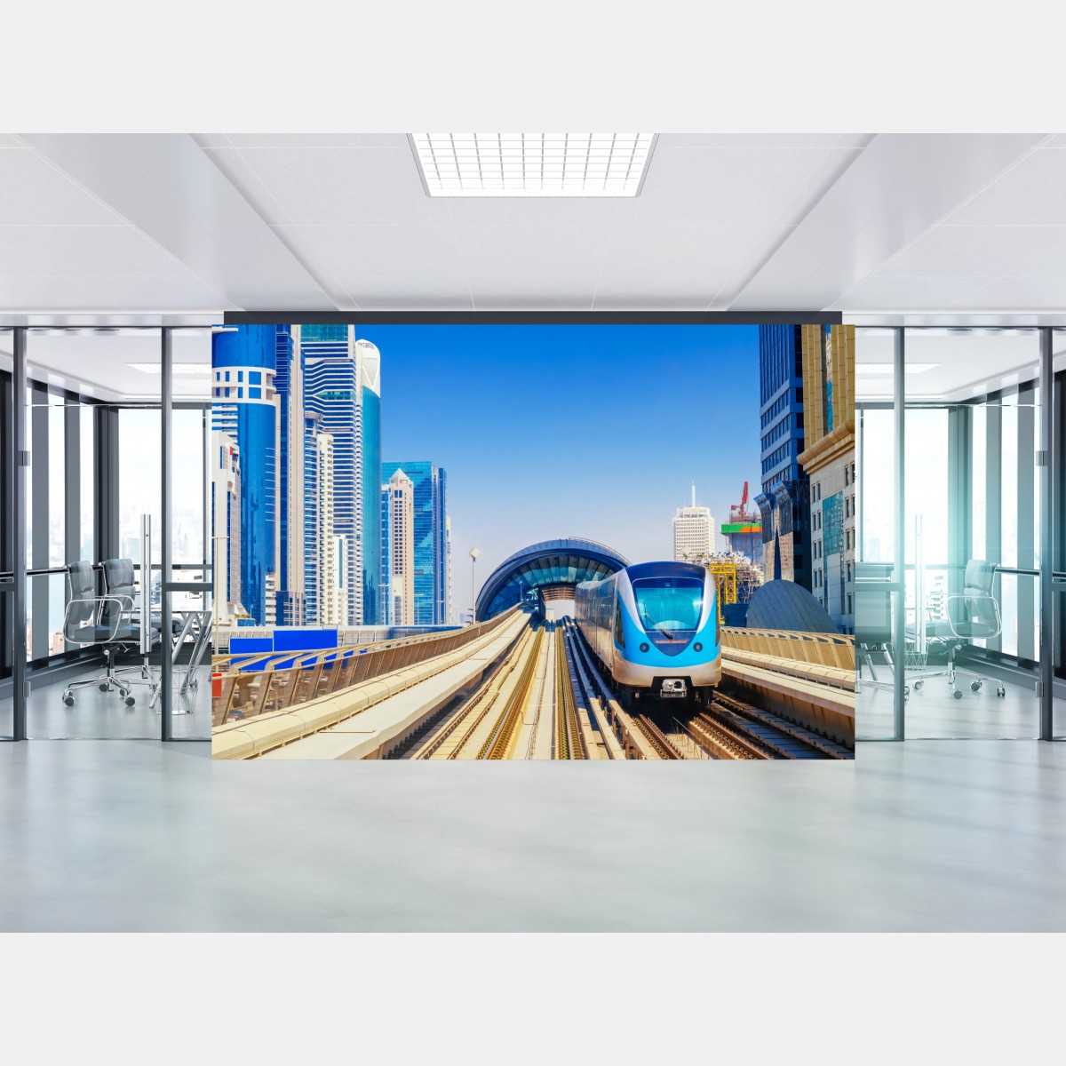 Wall mural urban metro train in sunlight • Wallissimo®