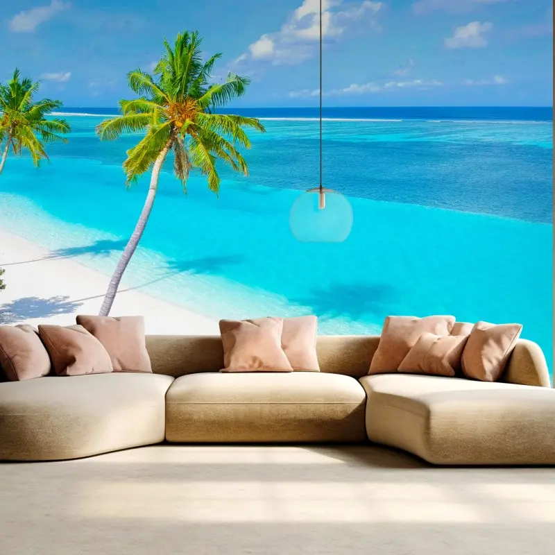 Wall mural tropical turquoise beach with palm trees