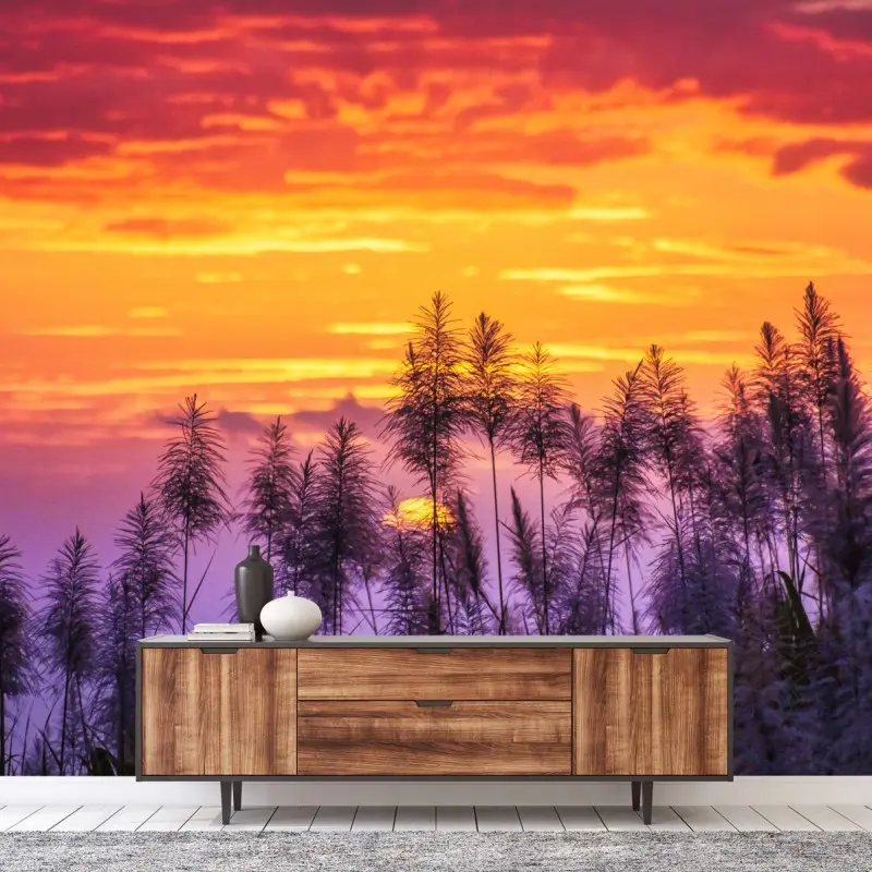 Wall mural golden sunset over wild grasses
