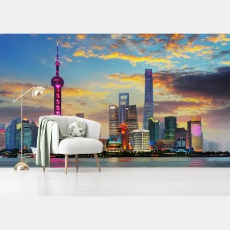 Wall mural Shanghai skyline at sunset • Wallissimo®