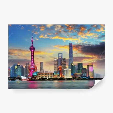 Wall mural Shanghai skyline at sunset • Wallissimo®